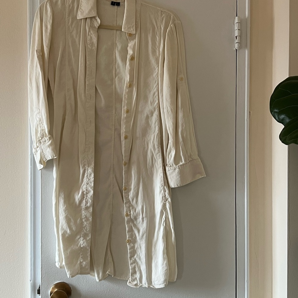 Theory Cream Long Sleeve Shirt Dress